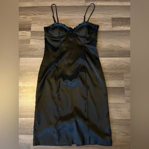 XXI Sleeveless Satin Bodycon Cocktail Dress Eyelet Lace Up SZ M